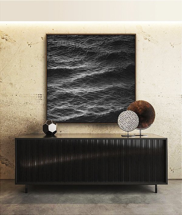 Quadro Quadrado Mar Alto Ondulado Preto e Branco Natureza Canvas Moldura