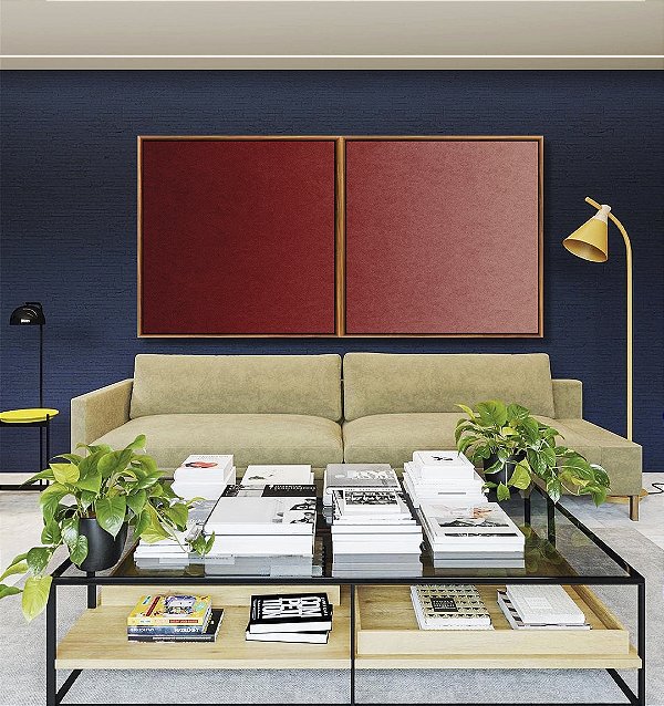 Duo de Quadros Quadrados Abstrato Degradê Vermelho Rosa Canvas Moldura