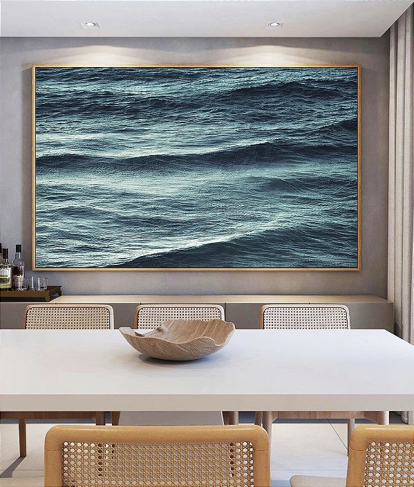 Quadro Horizontal Alto Mar Azul Turquesa Ondulado Natureza Canvas Moldura
