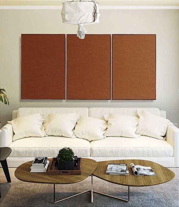Trio de Quadros Abstrato Degradê Laranja Cobre Canvas Moldura