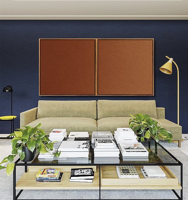 Duo de Quadros Quadrados Abstrato Degradê Laranja Cobre Canvas Moldura