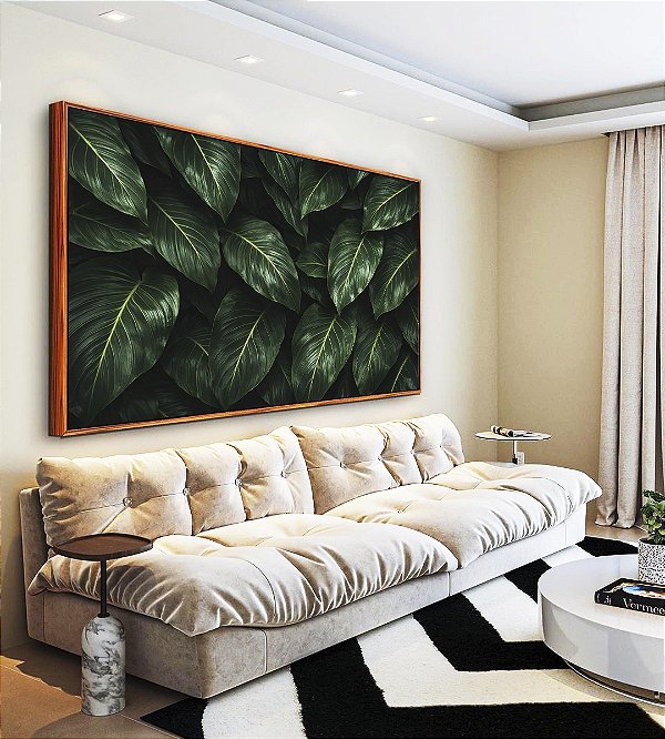 Quadro Horizontal Folhas Verdes Plantas Natureza Paisagem Canvas Moldura