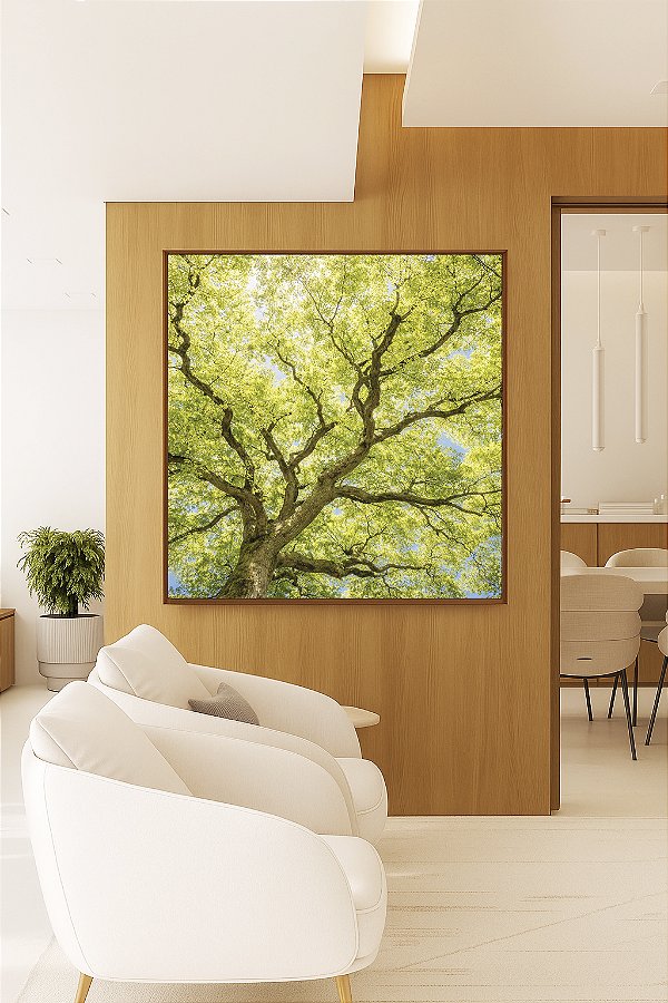 Quadro Quadrado Paisagem Copa de Árvore Folhas Verde Claro Natureza Canvas Moldura