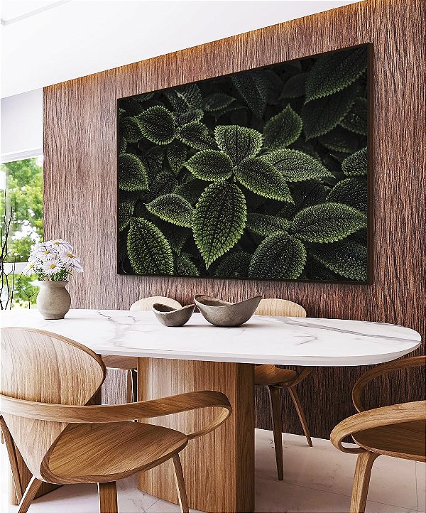 Quadro Horizontal Pilea Planta da Amizade Folhas Verdes Natureza Canvas Moldura