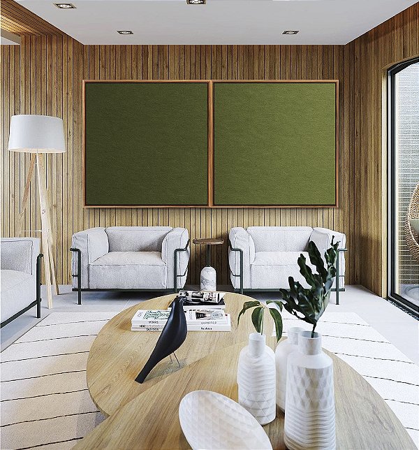 Duo de Quadros Quadrados Abstrato Degradê Verde Oliva Canvas Moldura