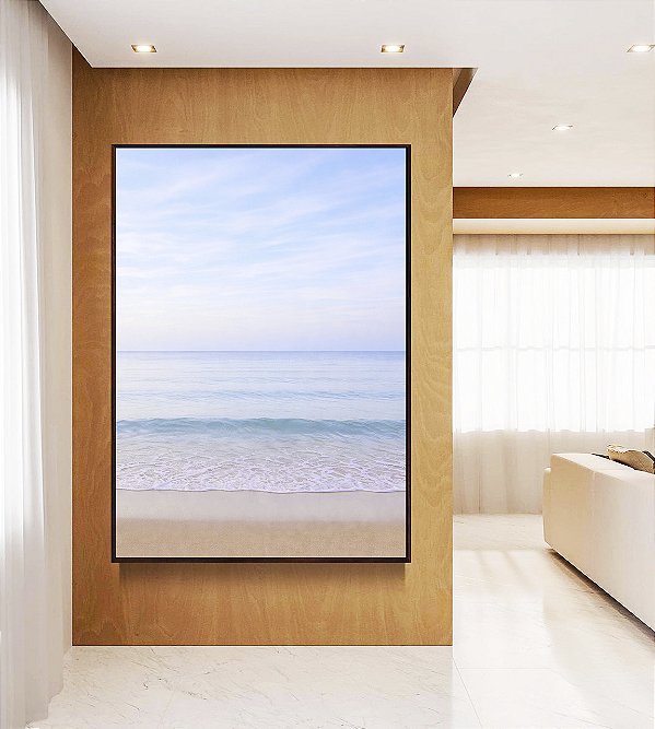 Quadro Vertical Praia Nascer do Sol Lilás Claro Natureza Canvas Moldura