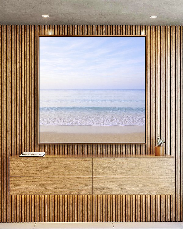 Quadro Quadrado Praia Nascer do Sol Lilás Claro Natureza Canvas Moldura