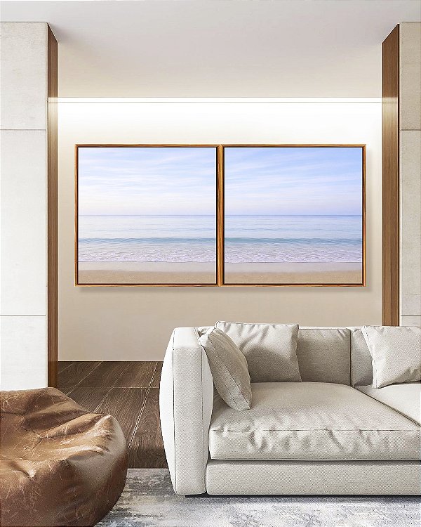 Duo de Quadros Quadrados Praia Nascer do Sol Lilás Claro Natureza Canvas Moldura