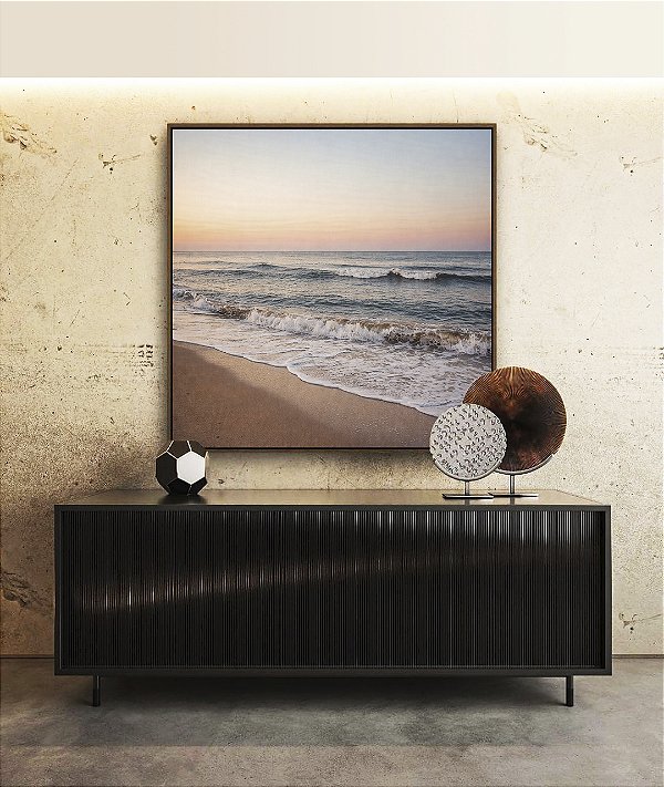 Quadro Quadrado Praia de Mar Sereno e Céu Azul Laranja Canvas Moldura