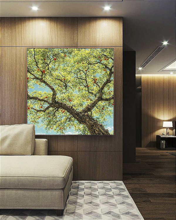 Quadro Quadrado Árvore Frutífera Céu Azul Turquesa Natureza Canvas Moldura