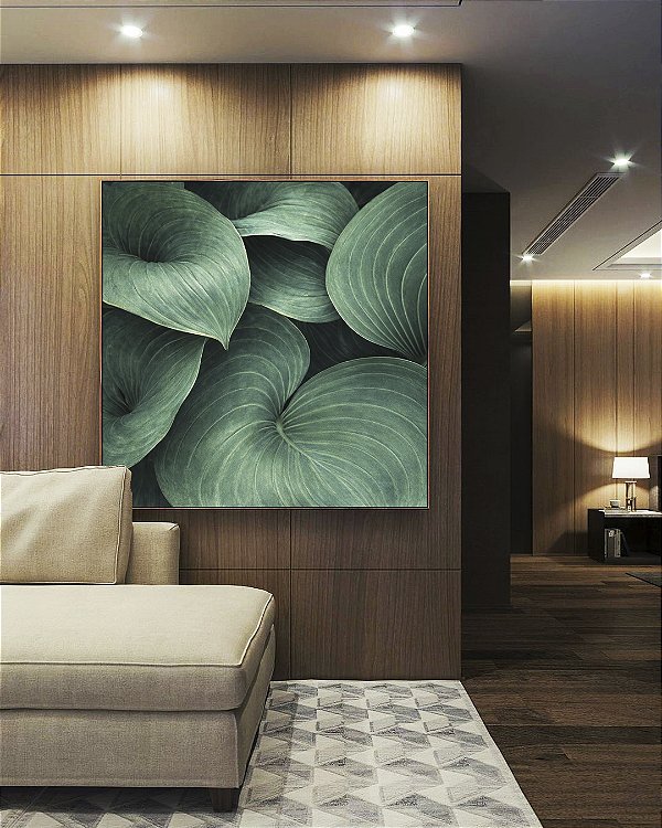 Quadro Quadrado Planta Hosta Folhagem Verde Natureza Canvas Moldura