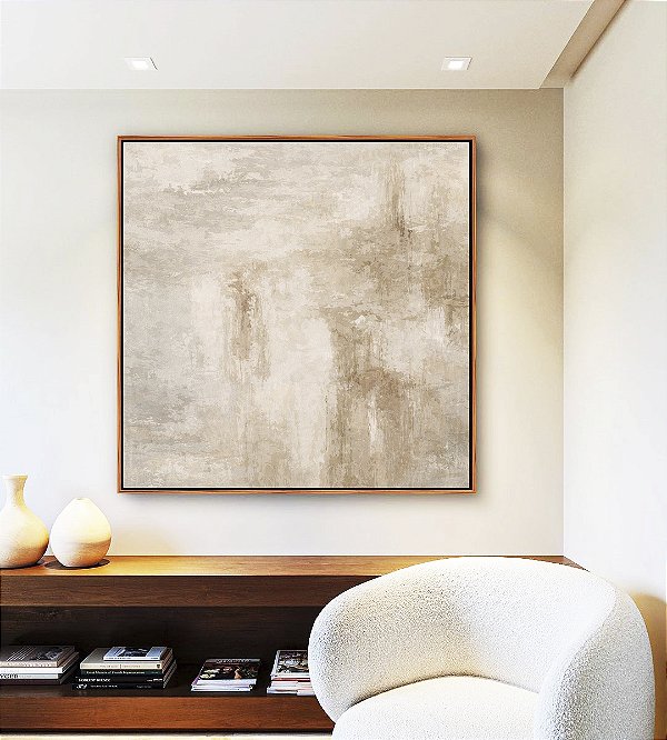 Quadro Quadrado Abstrato Textura Concreto Marfim Canvas Moldura