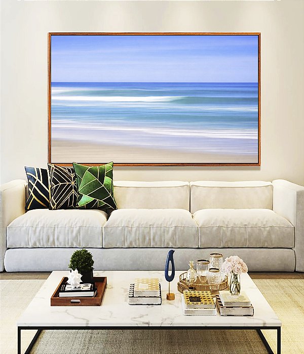 Quadro Horizontal Mar Azul Céu Claro Movimento Natureza Canvas Moldura