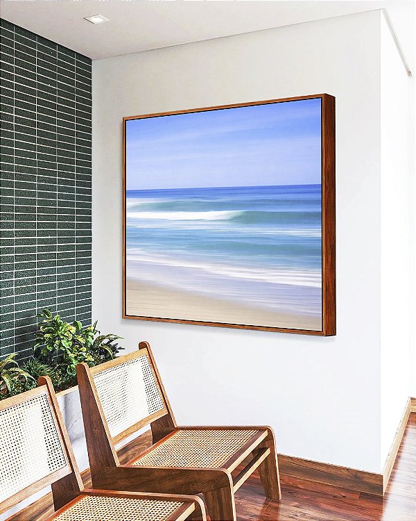 Quadro Quadrado Mar Azul Céu Claro Movimento Natureza Canvas Moldura