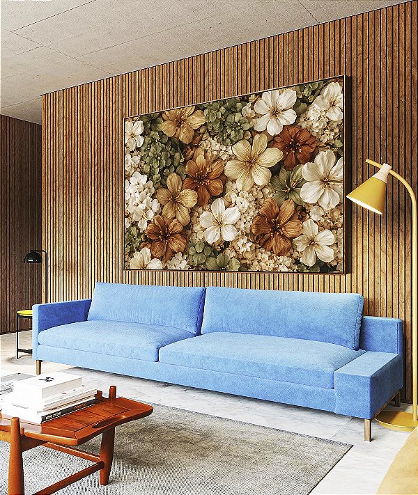 Quadro Horizontal Flores Silvestres Cores Neutras Natureza Canvas Moldura