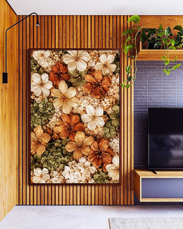 Quadro Vertical Flores Silvestres Cores Neutras Natureza Canvas Moldura