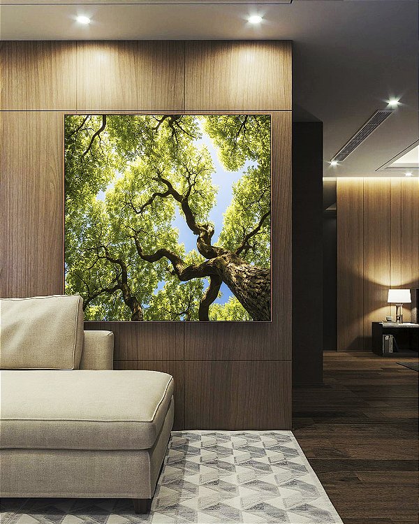 Quadro Quadrado Céu Azul Árvores Verde Intenso Natureza Canvas Moldura