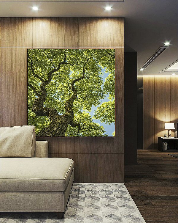 Quadro Quadrado Árvores Folhas Verdes Céu Azul Limpo Natureza Canvas Moldura