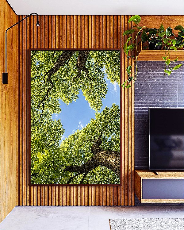 Quadro Vertical Árvores Folhagem Verde Céu Limpo Natureza Canvas Moldura