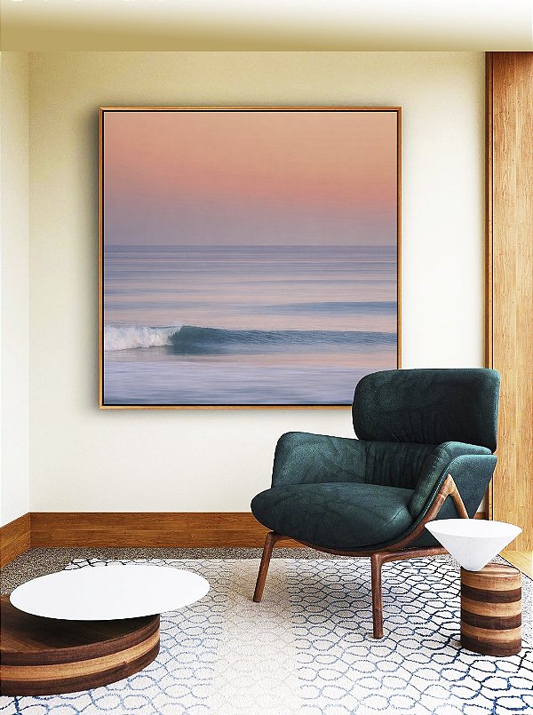 Quadro Quadrado Mar Azul Ondulado Céu Rosa Laranja Canvas Moldura