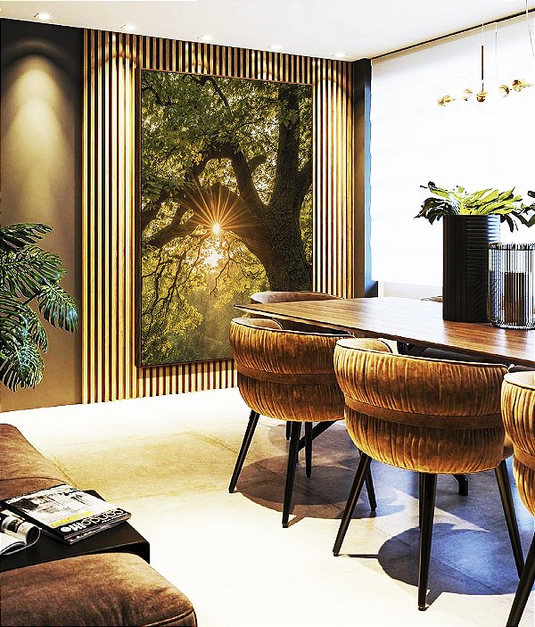 Quadro Vertical Árvore Luzes do Sol Floresta Paisagem Canvas Moldura