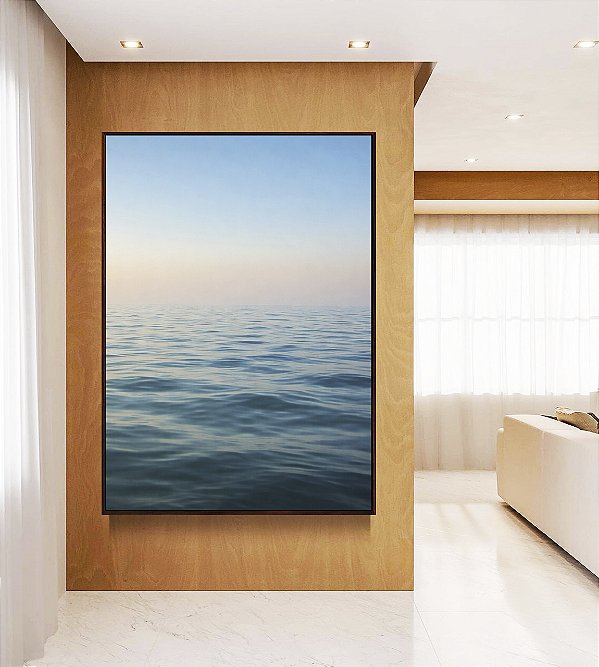 Quadro Vertical Mar Sereno Azul e Céu Claro Natureza Canvas Moldura