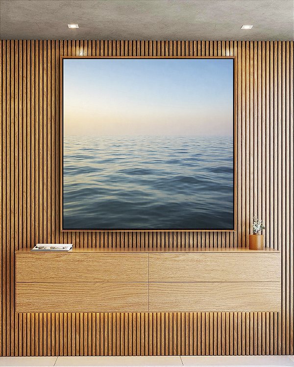 Quadro Quadrado Mar Sereno Azul e Céu Claro Natureza Canvas Moldura