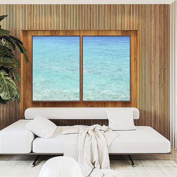 Duo de Quadros Mar Azul Paradisíaco Praia Natureza Canvas Moldura
