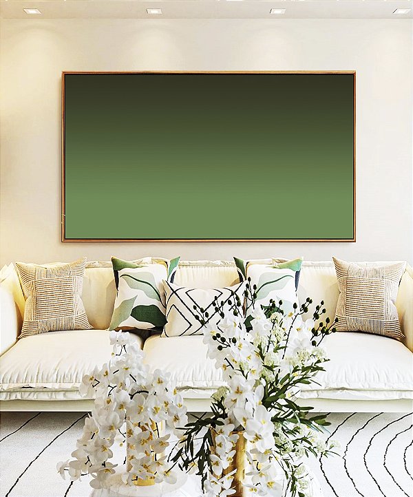 Quadro Horizontal Abstrato Degradê Verde Folha Escuro Canvas Moldura
