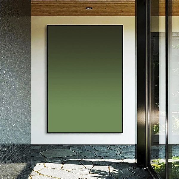 Quadro Vertical Abstrato Degradê Verde Folha Escuro Canvas Moldura