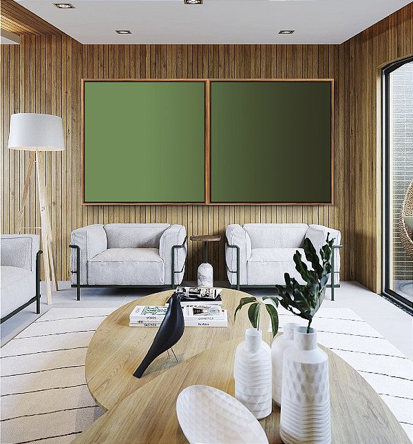 Duo de Quadros Quadrados Abstrato Degradê Verde Folha Escuro Canvas Moldura