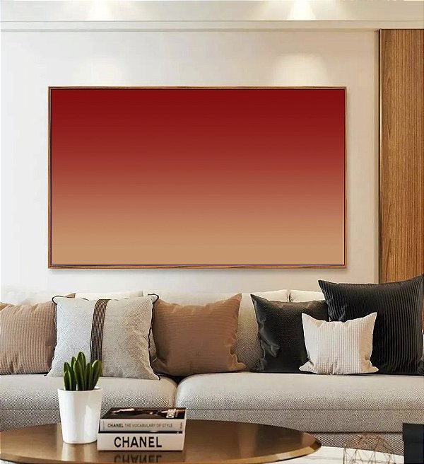 Quadro Horizontal Abstrato Degradê Vermelho Laranja Pêssego Suave Canvas Moldura