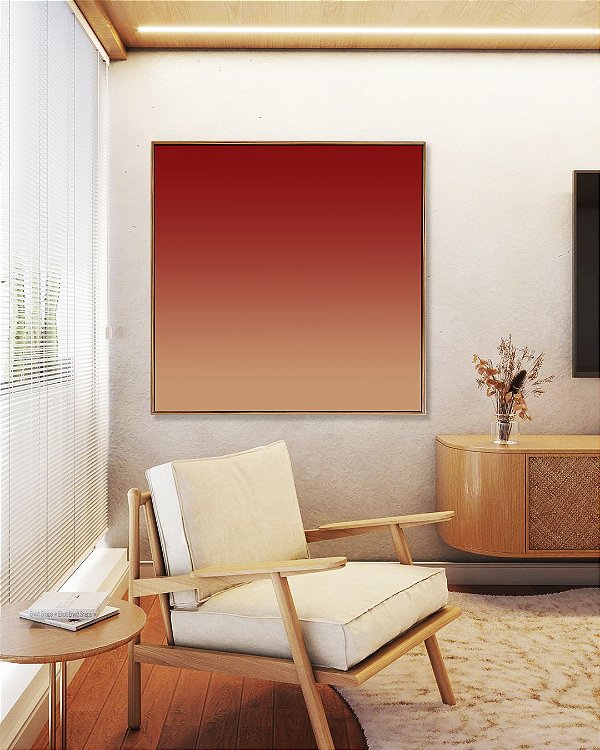 Quadro Quadrado Abstrato Degradê Vermelho Laranja Pêssego Suave Canvas Moldura