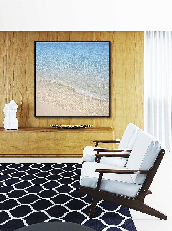 Quadro Quadrado Praia Branca Luminosa Mar Azul Claro Canvas Moldura