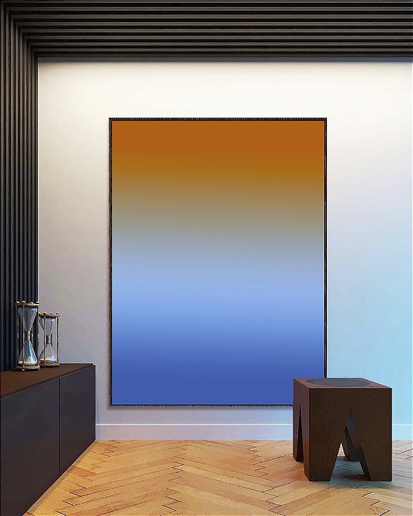 Quadro Vertical Abstrato Degradê Laranja Azul Canvas Moldura