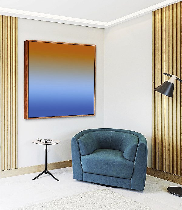 Quadro Quadrado Abstrato Degradê Laranja Azul Canvas Moldura