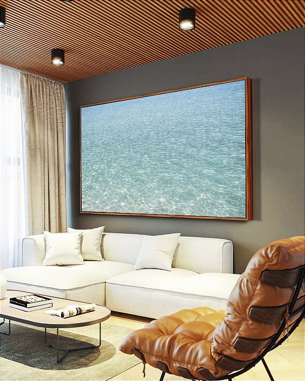 Quadro Horizontal Mar de Água Clara Iluminado Transparente Canvas Moldura
