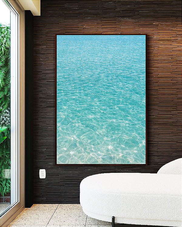 Quadro Vertical Mar de Água Clara Iluminado Transparente Canvas Moldura