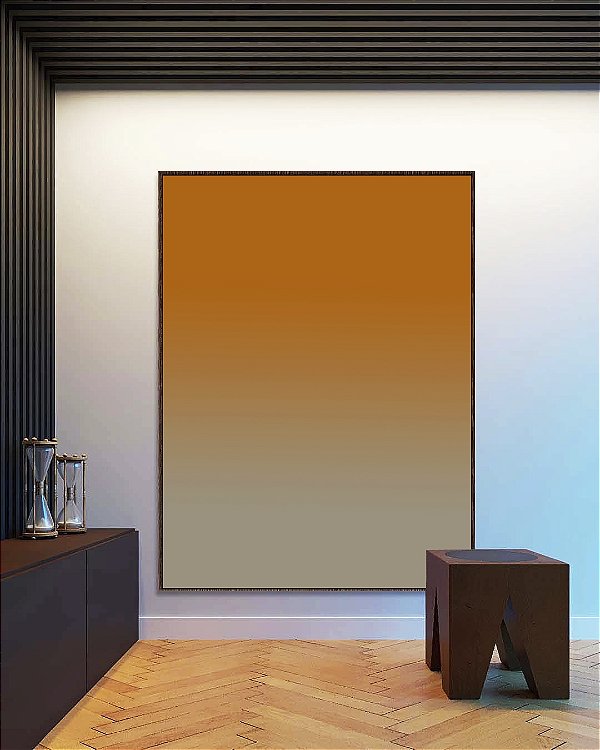 Quadro Vertical Abstrato Degradê Cinza Laranja Tangerina Canvas Moldura