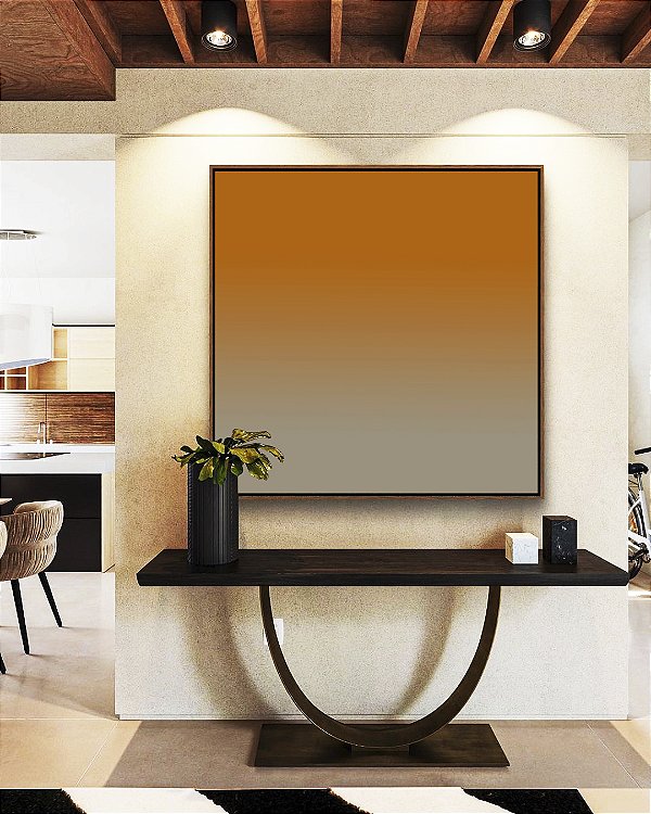 Quadro Quadrado Abstrato Degradê Cinza Laranja Tangerina Canvas Moldura