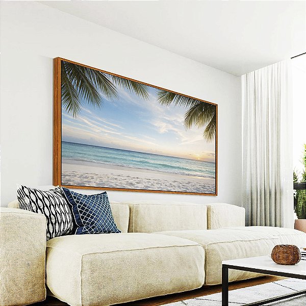 Quadro Horizontal Sol Praia Araia Clara Mar Coqueiros Canvas Moldura