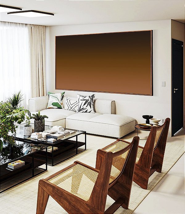 Quadro Horizontal Abstrato Degradê Marrom Terracota Chocolate Canvas Moldura