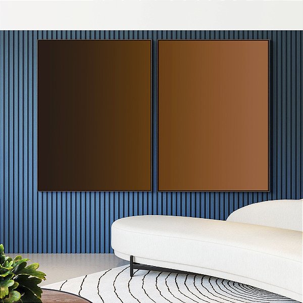 Duo de Quadros Abstrato Degradê Marrom Terracota Chocolate Canvas Moldura