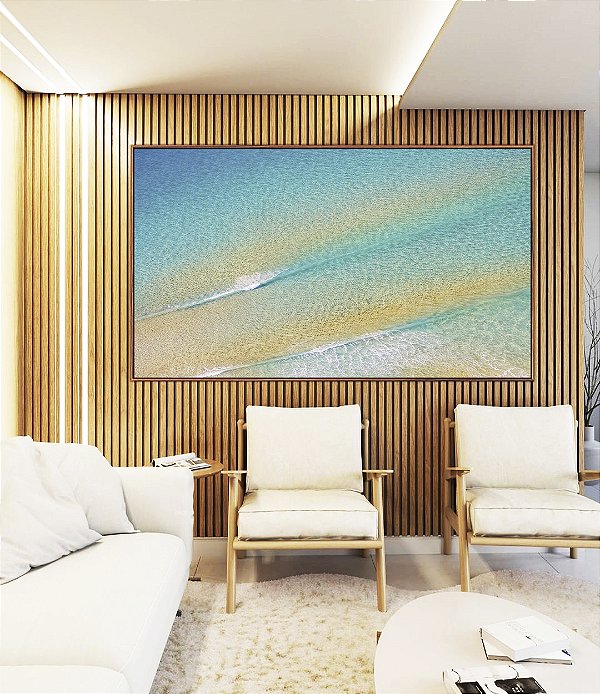 Quadro Horizontal Mar Turquesa Areia Dourada Praia Natureza Canvas Moldura