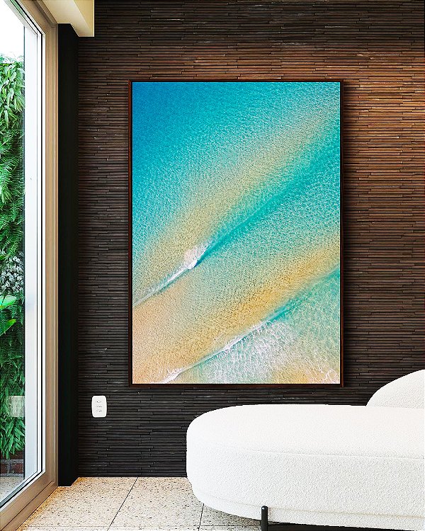Quadro Vertical Mar Turquesa Areia Dourada Praia Natureza Canvas Moldura
