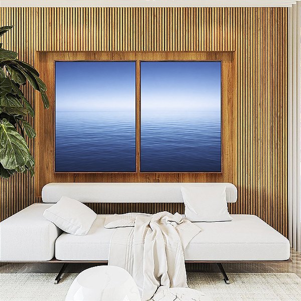 Duo de Quadros Mar Azul Profundo Céu Azul Relaxante Canvas Moldura