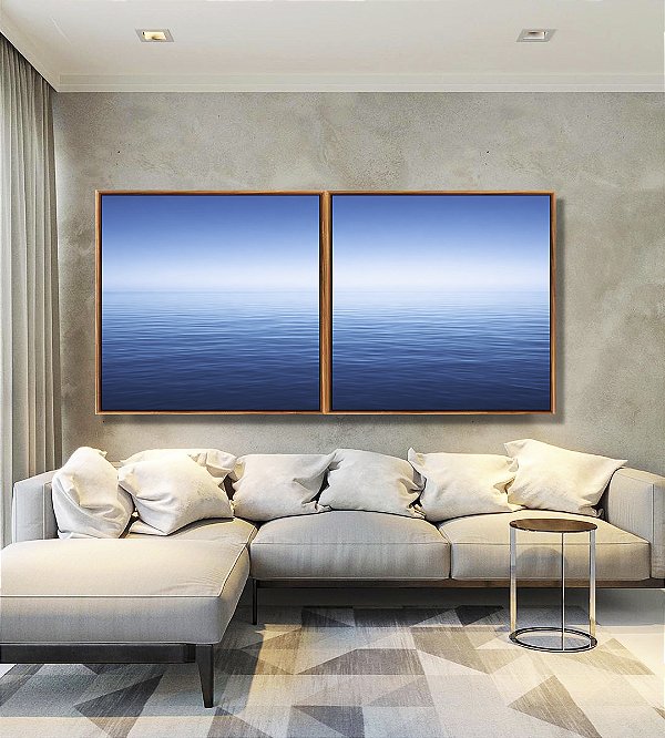 Duo de Quadros Quadrados Mar Azul Profundo Céu Azul Relaxante Canvas Moldura