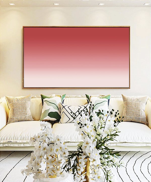 Quadro Horizontal Abstrato Degradê Rosa Claro Areia Canvas Moldura