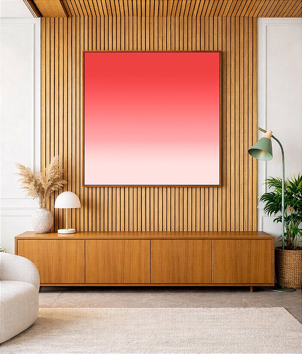 Quadro Quadrado Abstrato Degradê Rosa Claro Areia Canvas Moldura