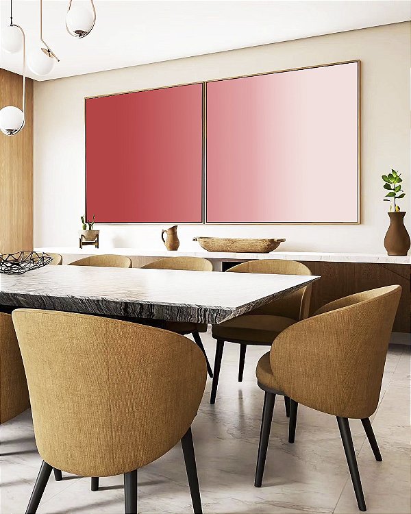 Duo de Quadros Quadrados Abstrato Degradê Rosa Claro Areia Canvas Moldura